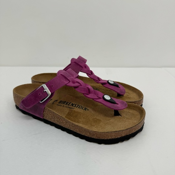 Birkenstock Braided Oiled Piink Leather Gizeh Sandals EU 39 Womens 8-8.5 Fuchsia - Picture 2 of 8